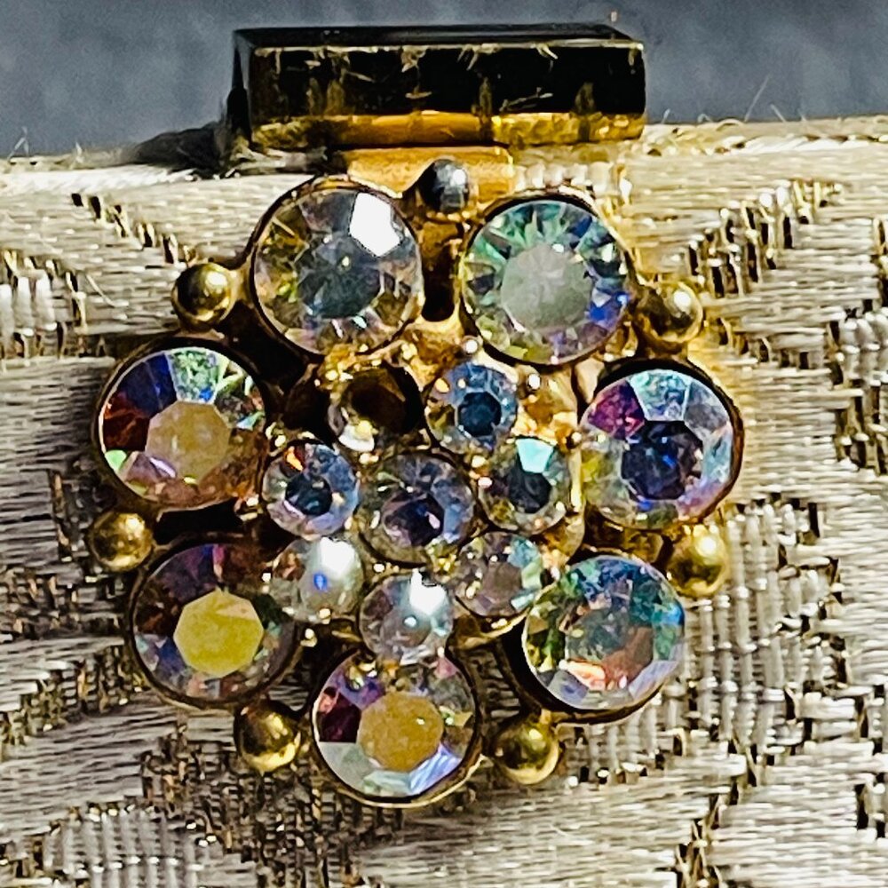 VINTAGE 1950s Ingber Gold Brocade Jeweled Clutch w Mirror Set - Picture 10 of 12